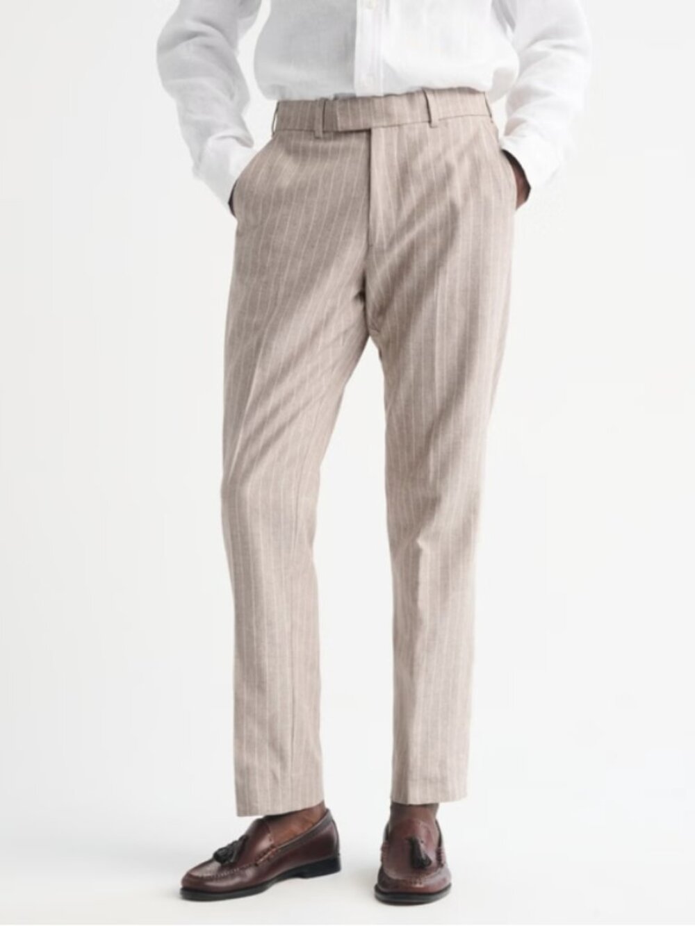 A&F NWT Collins Slim Linen-Blend Suit Pant in Light Brown Stripe - Size 28X32